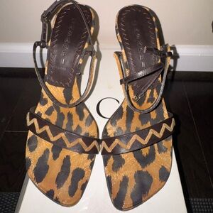 Casadei Leopard Print Sandals - Tan and Black